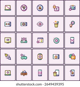Modern technology themed icons perfect for app and user interface design projects