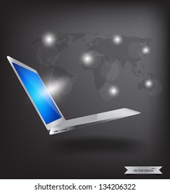 Modern technology thin laptop with social network. Vector Illustration.
