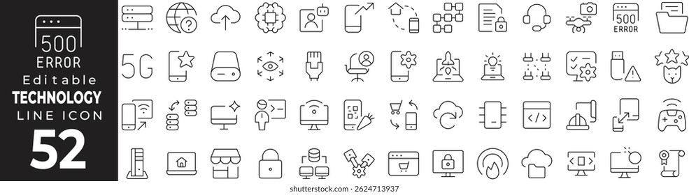 Modern Technology Thin Line Icon Set – Innovation, Gadgets, Devices