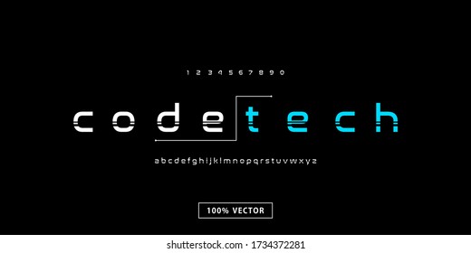 Modern technology typography alphabet fonts with slice and electronic style. Internet, electric letter font. Vector illustration