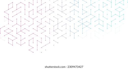 Modern technology vector illustration with square grid. Technology banner template cubes texture. Digital geometric abstraction with lines and dots.