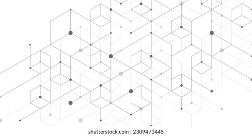 Modern technology vector illustration with square grid. Technology banner template cubes texture. Digital geometric abstraction with lines and dots.