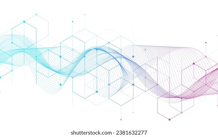 Modern technology vector illustration with square grid. Technology banner template cubes texture. Digital geometric abstraction with lines and dots.