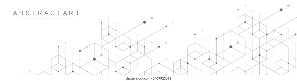 Modern technology vector illustration with square grid. Technology banner template cubes texture. Digital geometric abstraction with lines and dots.