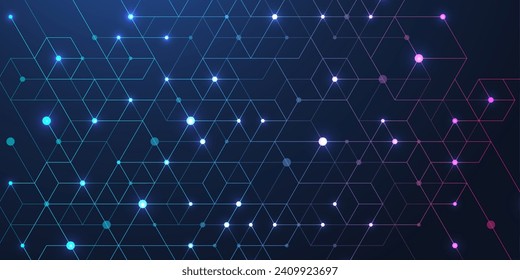 Modern technology vector illustration with square grid. Technology banner template cubes texture. Digital geometric abstraction with lines and dots.