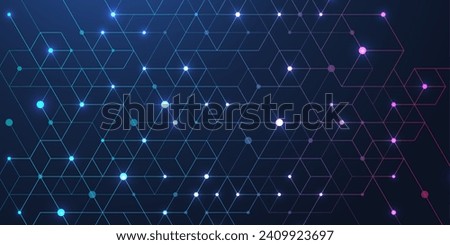 Modern technology vector illustration with square grid. Technology banner template cubes texture. Digital geometric abstraction with lines and dots.