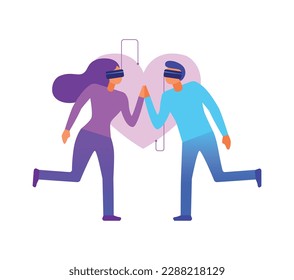 Modern technology virtual reality dating flat concept with couple wearing vr headsets vector illustration