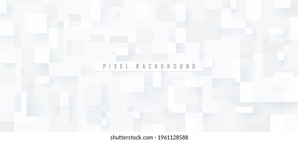 Modern technology white and grey square background. Pixel pattern texture. Abstract geometric silver color overlapping layered futuristic style with copy space. Vector illustration