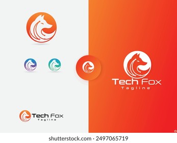 Modern technology wild fox logo design. Fox tech logo design with a circle shape and technology line art. Tech fox head vector logo