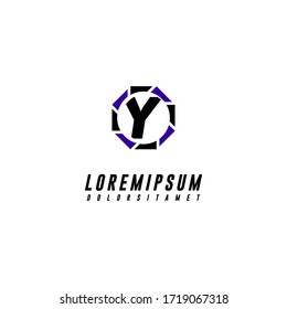 Modern technology Y logotype in black and blue color design concept