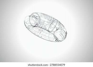 Modern technology-inspired 3D wire torus with layered lines and connection points