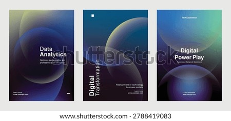 Modern technology-themed posters, showcasing digital data analytics, and innovation. Set of poster templates in blue with digital technology and data security. Poster template vector set.