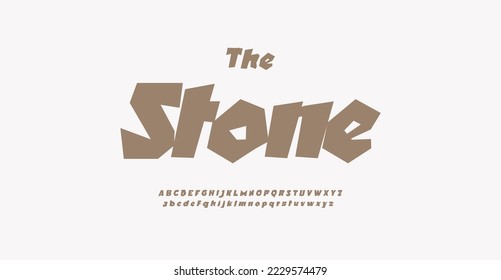 Modern teen font, heavy stones typeset for streetwear, skateboard logo. Rough funny alphabet, primeval style uppercase and lowercase letters. Vector typographic design