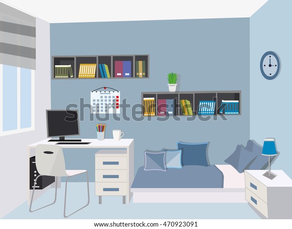 Modern Teenage Room Stylish Interior Colored Stock Vector Royalty