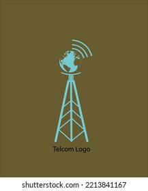 Icono del logotipo de Telecom moderno con torre, icono de Globe y WiFi de forma creativa.