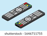 Modern television remote control icon. Isometric angle of tv remote control vector icon for web design isolated on light-blue background.