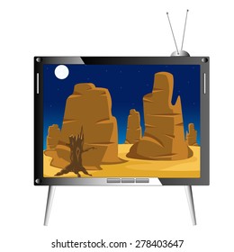 The Modern television set with nature on screen.Vector illustration