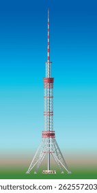 Modern television tower in Kyiv (Ukraine) on blue background. Vector realistic illustration