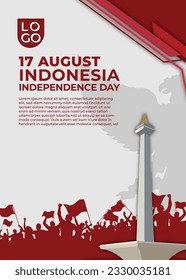 Modern Template 3d Indonesia Independence day with monas landmark and euphoria people	