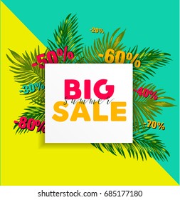 modern template big summer sale on tropical background with discount  percents