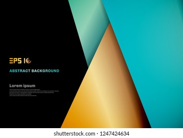 Modern template blue , gold color geometric overlap layer on black space for background design. Vector illustration