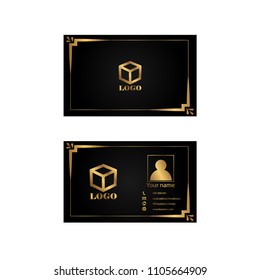 modern template business card black and gold with luxury frame - vector illustration