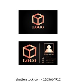 modern template business card black and rose gold - vector illustration