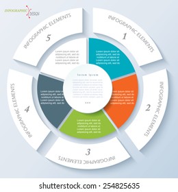 Modern Template For Business Project Or Presentation With Circle And Five Segments. Vector Illustration Can Be Used For Web Design, Workflow Or Graphic Layout, Diagram, Education