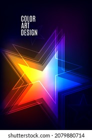 Modern template for business or technology presentation. Bright abstract overlapping geometric star shapes on a dark background. Online presentation of web element and place for text. Vector