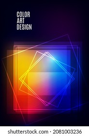 Modern template for business or technology presentation. Bright abstract overlapping geometric shapes squares on a dark background. Online presentation of web element and place for text. Vector