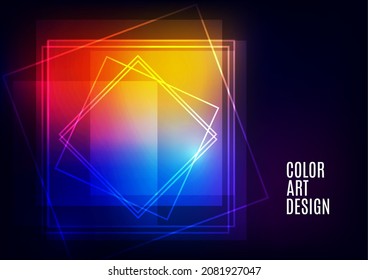 Modern template for business or technology presentation. Bright abstract overlapping geometric shapes squares on a dark background. Online presentation of web element and place for text. Vector