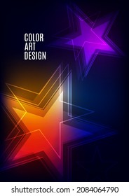 Modern template for business or technology presentation. Bright abstract overlapping geometric star shapes on a dark background. Online presentation of web element and place for text. Vector