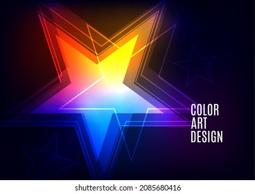 Modern template for business or technology presentation. Bright abstract overlapping geometric star shapes on a dark background. Online presentation of web element and place for text. Vector