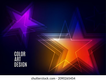 Plantilla moderna para presentación de negocios o tecnología. Formas de estrella geométrica superpuestas abstractas y luminosas sobre un fondo oscuro. Presentación en línea de elemento web y lugar de texto. Vector