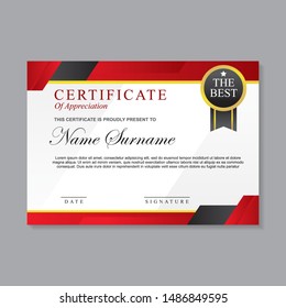 Modern template certificate design with red, white and black color