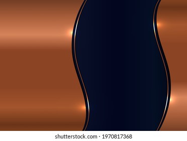 Modern template design 3D wave gold metal texture on blue shiny background luxury background. Vector illustration