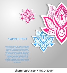 Modern template design with bright lotuses. May be used for poster, banner, and greeting card