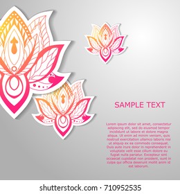Modern template design with bright lotuses. May be used for poster, banner, and greeting card