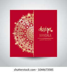 Modern template for design greeting cards, invitations, posters with beautiful gold Indian ornament mandala.
