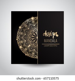 Modern template for design greeting cards, invitations, posters with beautiful gold Indian ornament mandala.