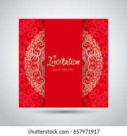 Modern template for design greeting cards, invitations, posters with beautiful gold Indian ornament mandala.