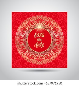 Modern template for design greeting cards, invitations, posters with beautiful gold Indian ornament mandala.