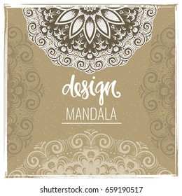 Modern template for design greeting cards, invitations, posters with beautiful  Indian ornament mandala, vintage style. Can be used for textiles, printing on phone, yoga Mat, coloring.