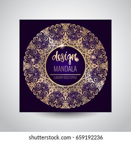 Modern template for design greeting cards, invitations, posters with beautiful gold Indian ornament mandala.