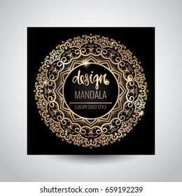 Modern template for design greeting cards, invitations, posters with beautiful gold Indian ornament mandala.