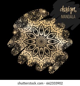 Modern template for design greeting cards, invitations, posters with beautiful gold Indian ornament mandala.