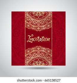 Modern template for design greeting cards, invitations, posters with beautiful gold Indian ornament mandala.