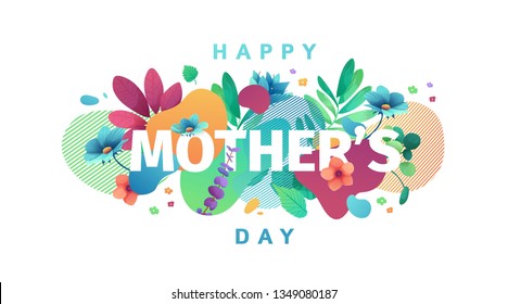 Modern Template design for Mom day banner. Promotion layout for mother's day offer with flower decoration. Simple illustration  floral blossom with abstract geometric shape for sale. Vector