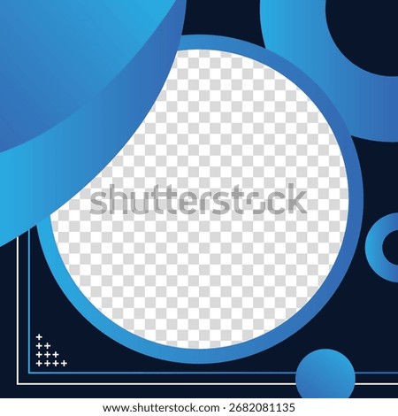 A modern template featuring a bold, dark dynamic blue border with an empty circular space in the center, perfect for a profile picture