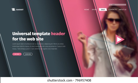 Modern Template header site with a place for photos on the soaring elements. Design of a banner (landing page) for the web. Vector illustration